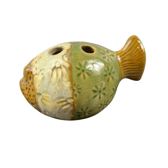 PIER 1 Blowfish Puffer Fish Bathroom Decor Toothbrush Holder Brown Green - Picture 1 of 8